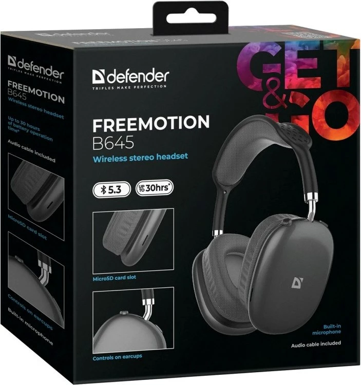 Kufje pa tela Defender FreeMotion B645, Bluetooth, të zeza