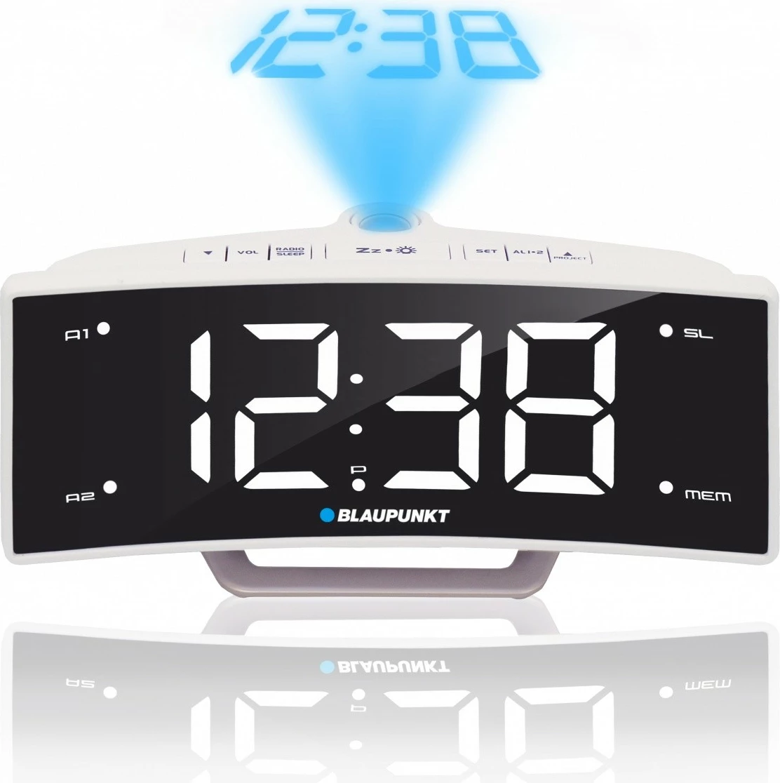 Radiobudilnik Blaupunkt CRP7WH me projektor, FM radio, USB, zi/bardhë