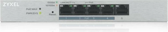 Switch SMART Zyxel GS1200-5HPV2, 5xGigabit, 4xPoE, Desktop, Argjend