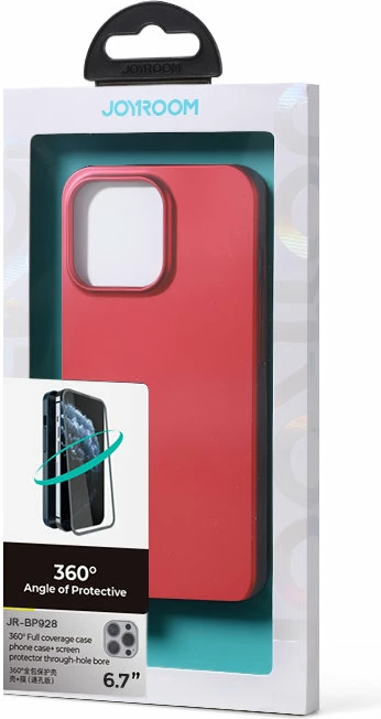 Mbështjellës Joyroom JR-BP928 për iPhone 13 Pro Max, 360 Full Case me xham të temperuar, Kuq