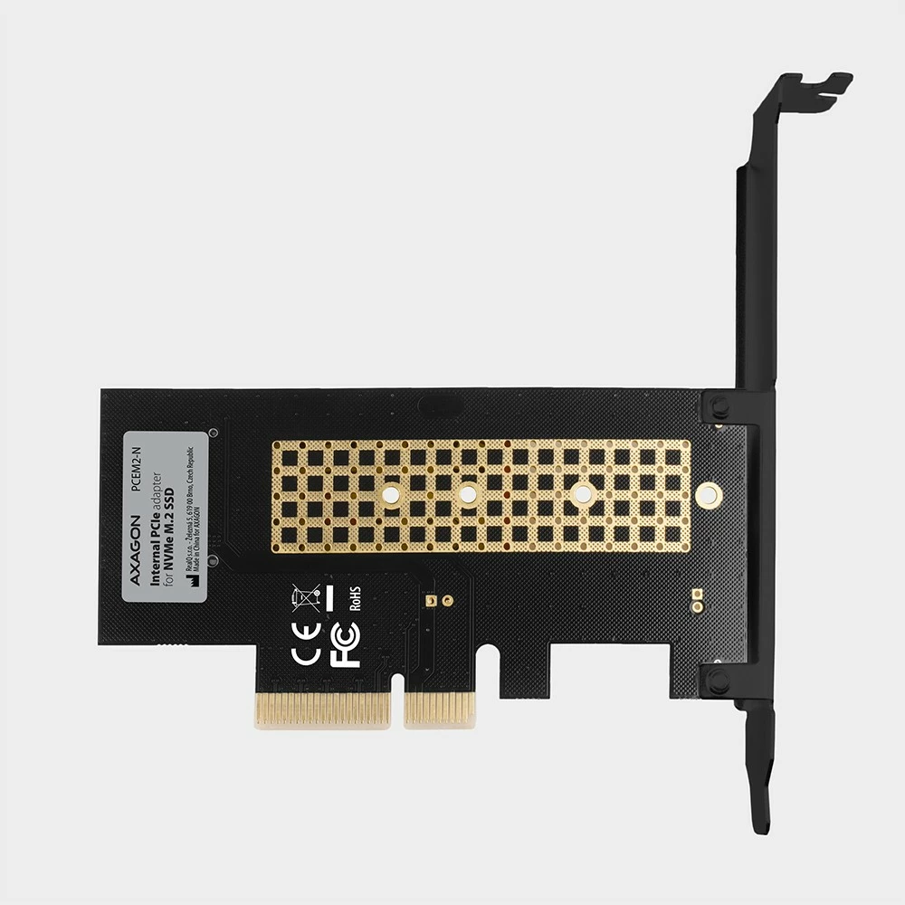 Adapter PCIe AXAGON PCEM2-N për SSD M.2 NVMe, me kapak standard dhe low-profile, i zi