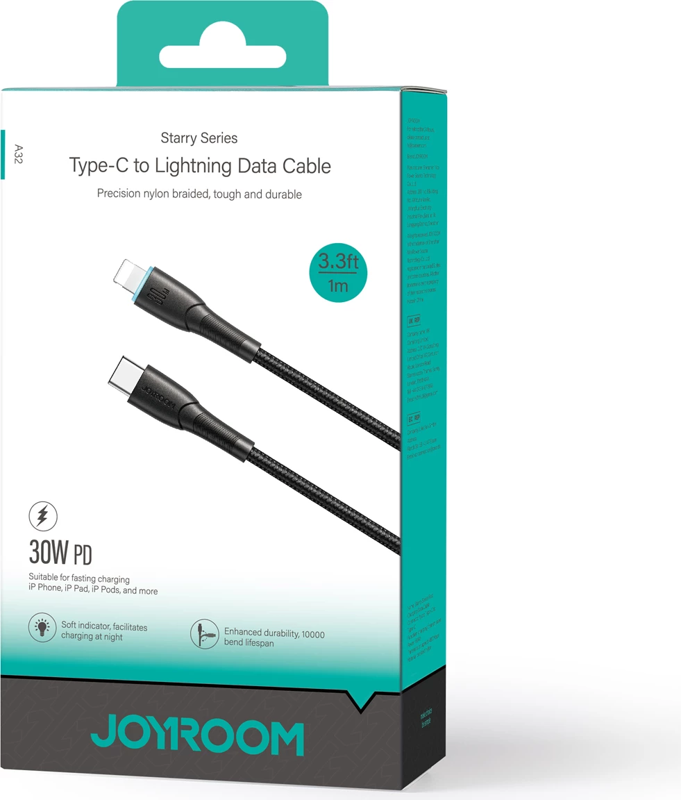 Kabllo Joyroom Starry Series SA32-CL3, USB-C në Lightning, 1m, 30W, e zezë