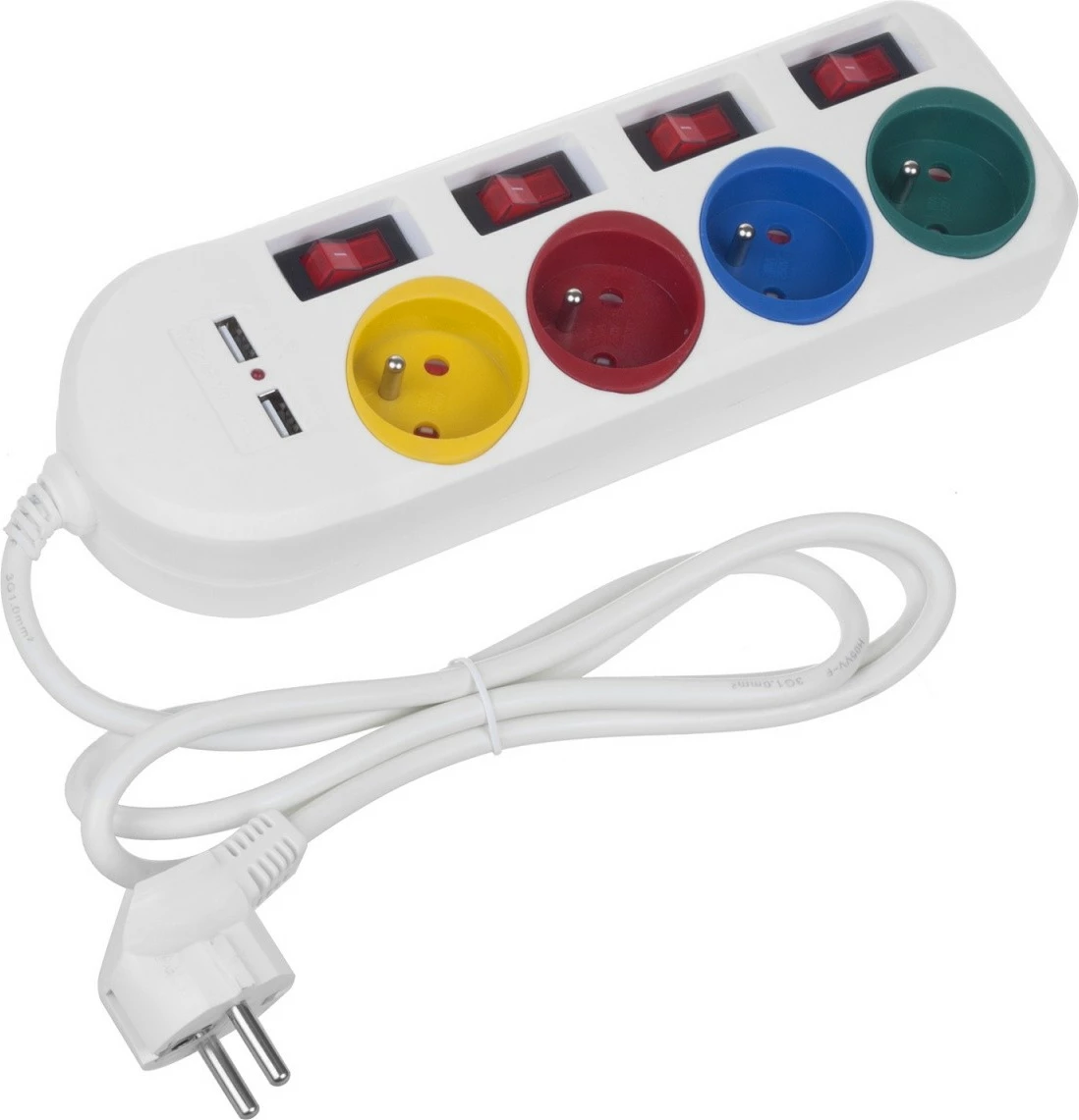 Listë zgjatje Maclean MCE229W, 4 dalje + 2xUSB, me çelësa, e bardhë