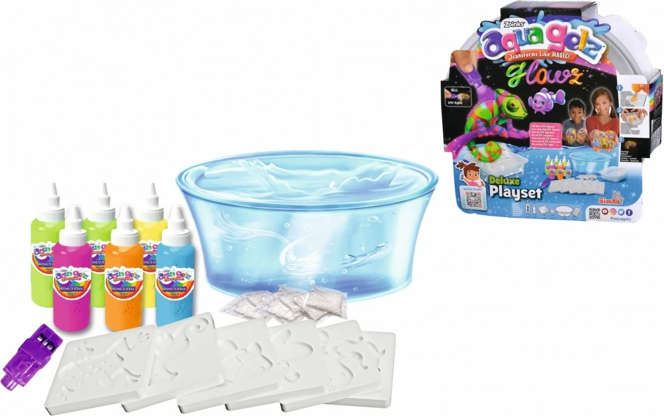 Set kreativ Aqua Gelz Deluxe Glow-in-the-Dark, Simba, 6 x shishe xheli, shumëngjyrësh