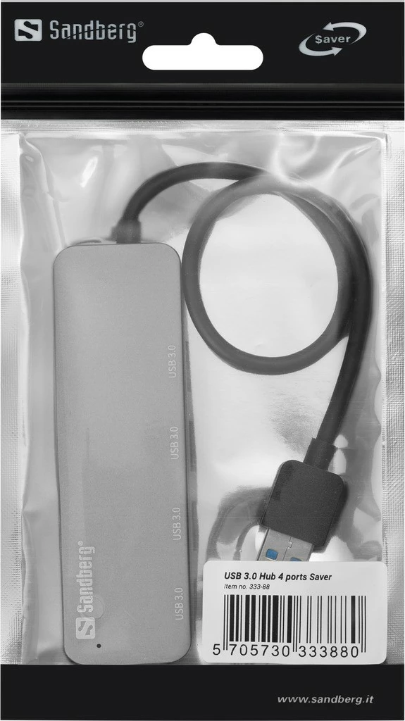 Hub USB Sandberg 3.0 4 porte, USB 3.2 Gen 1, 5000 Mbit/s, Argjendtë