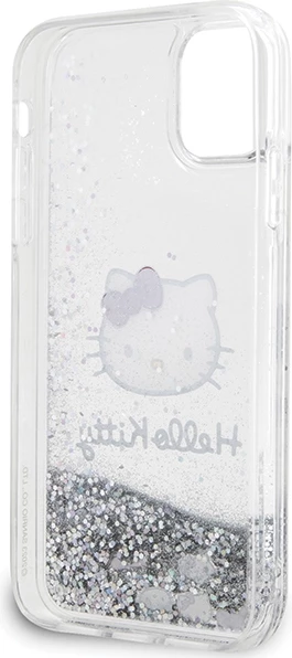 Mbështjellës Hello Kitty Liquid Glitter Charms Kitty Head për iPhone 11/XR, Argjend