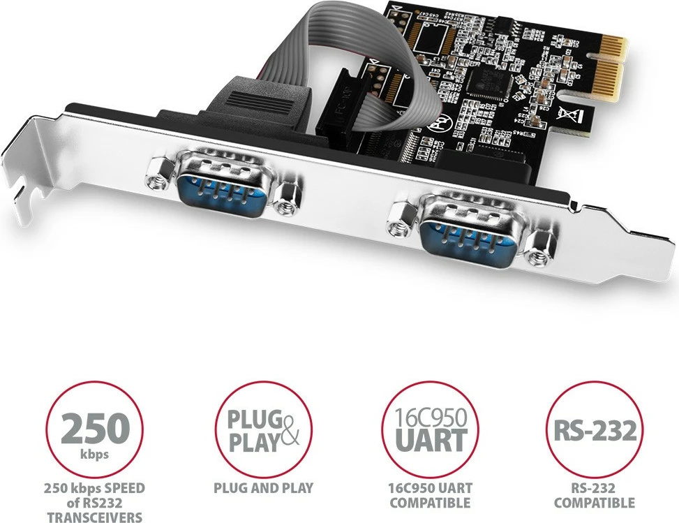 Kartë zgjerimi AXAGON PCEA-S2N, 2x RS-232 Serial Port, PCIe, set me mbështetës standard dhe low profile