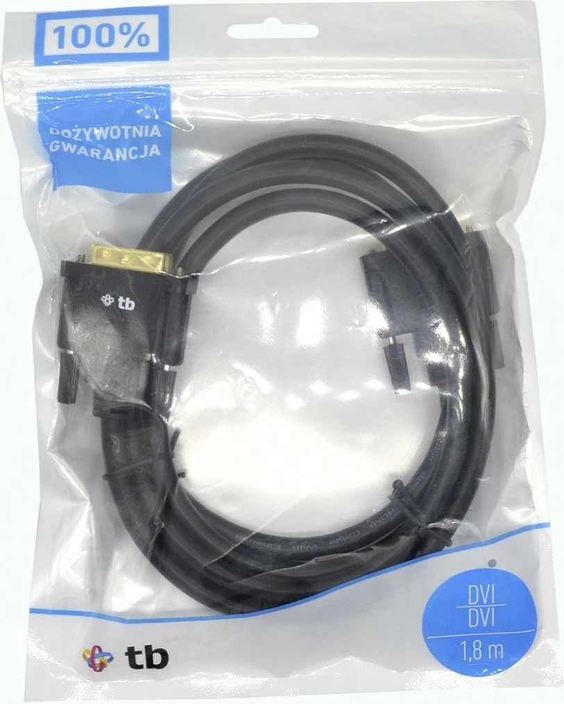 Kabllo DVI-D TB AKTBXVD24DVI18B, 1.8m, 24+1 pin, e zezë, gold-plated