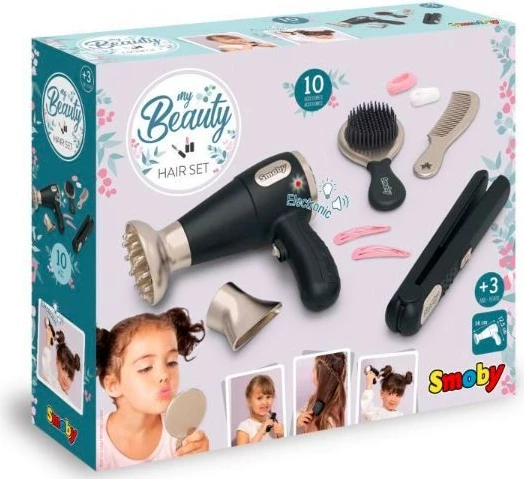 Set lodrash frizeri Smoby Beauty Hairdressing Set, 10 aksesorë, zi/ari