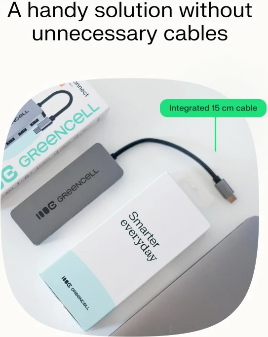 HUB USB-C, Green Cell, HUB-GC-C4A, 4x USB-A 3.0 deri 5 Gb/s, kabllo e integruar 15 cm, argjendtë/zezë