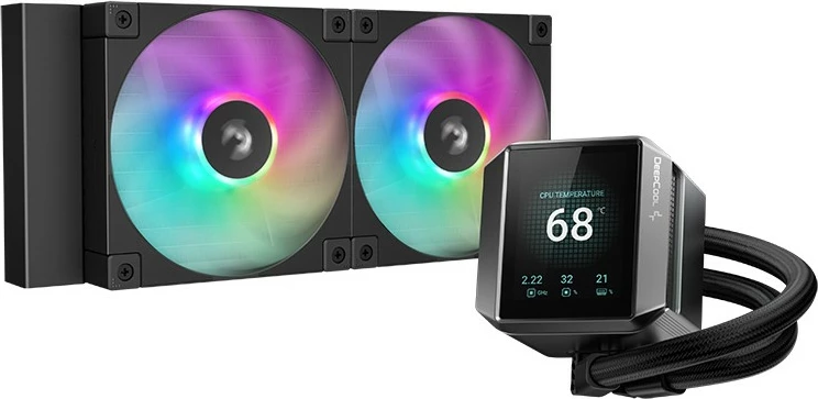 Ftohës uji DeepCool MYSTIQUE 240 ARGB, 2x12cm, LCD, i zi