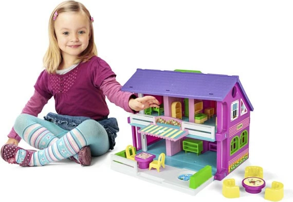 Shtëpi lodër për kukulla Wader Play House 25400, 37 cm, shumëngjyrëshe, set me 14 mobilje
