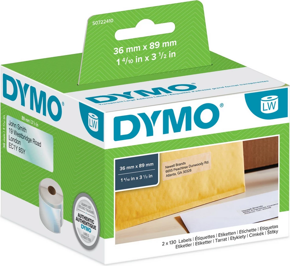 Etiketa vetëngjitëse, Dymo, LabelWriter 260 / 2093093, 36 x 89 mm, të bardha, 12-pack
