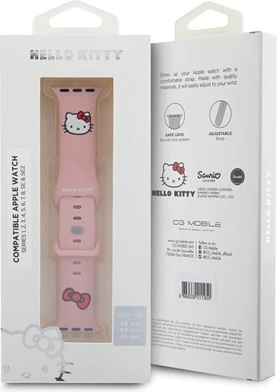Rrip silikoni për Apple Watch Hello Kitty, 38/40/41mm, rozë