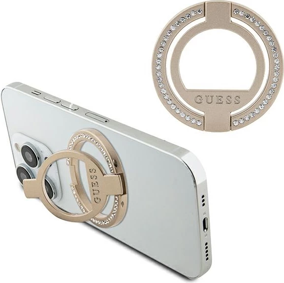 Mbajtës unazë për celular Guess MagSafe Ring Stand me gurë, ari