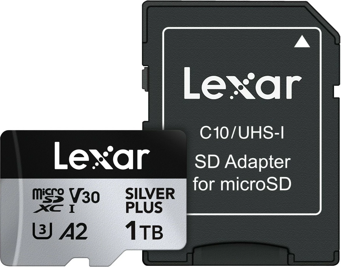 Kartë memorie microSD, Lexar, LMSSIPL001T-BNANG Silver Plus, 1TB, SDXC UHS-I, A2 U3 V30, deri 205/150MB/s, me adapter SD, argjendtë