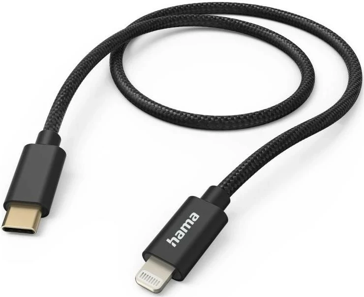Kabëll Hama Fabric USB-C/Lightning, 1.5m, i zi