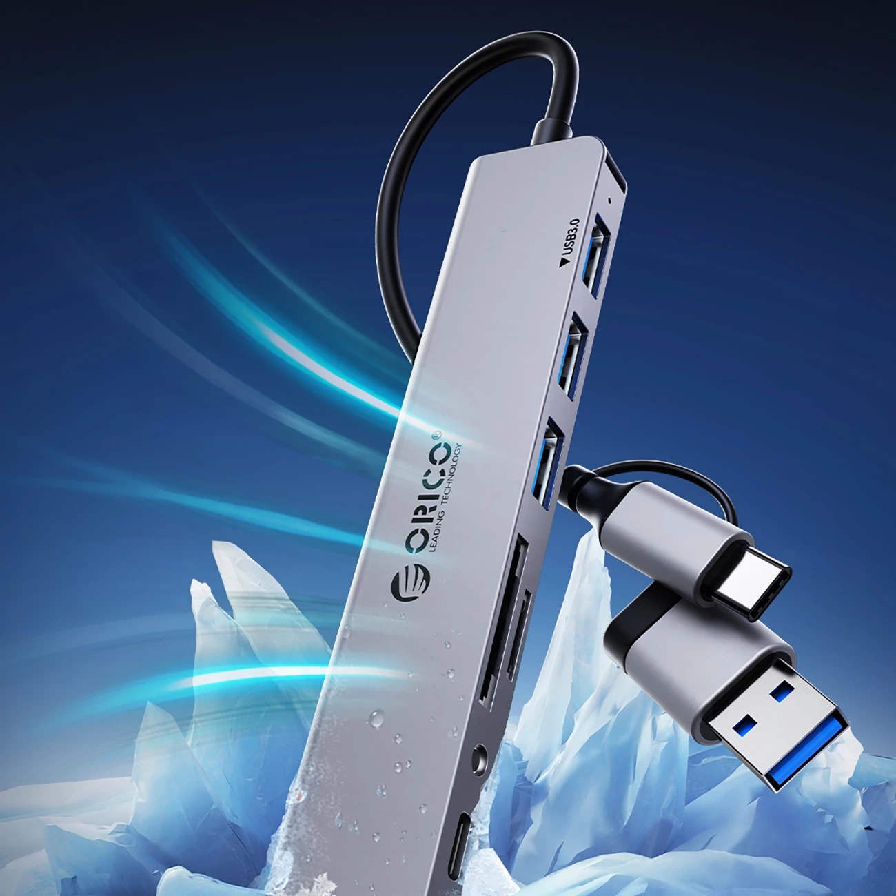 Kasë Orico YSA8-U3, 8 porta, USB-A/USB-C, Gri