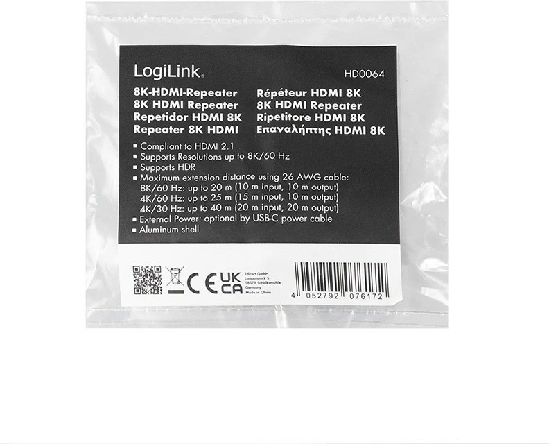 Përsëritës HDMI LogiLink HD0064, 8K/60Hz, alumini, blu