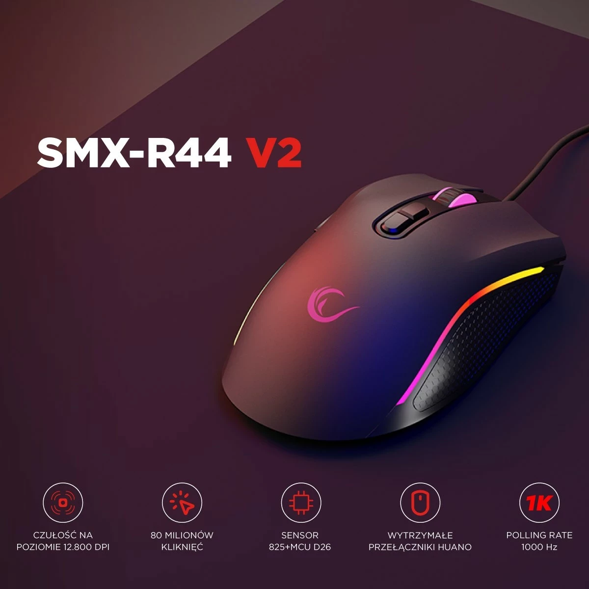 Maus Rampage SMX-R44V2, 12800 DPI, RGB, 7 taste, i zi