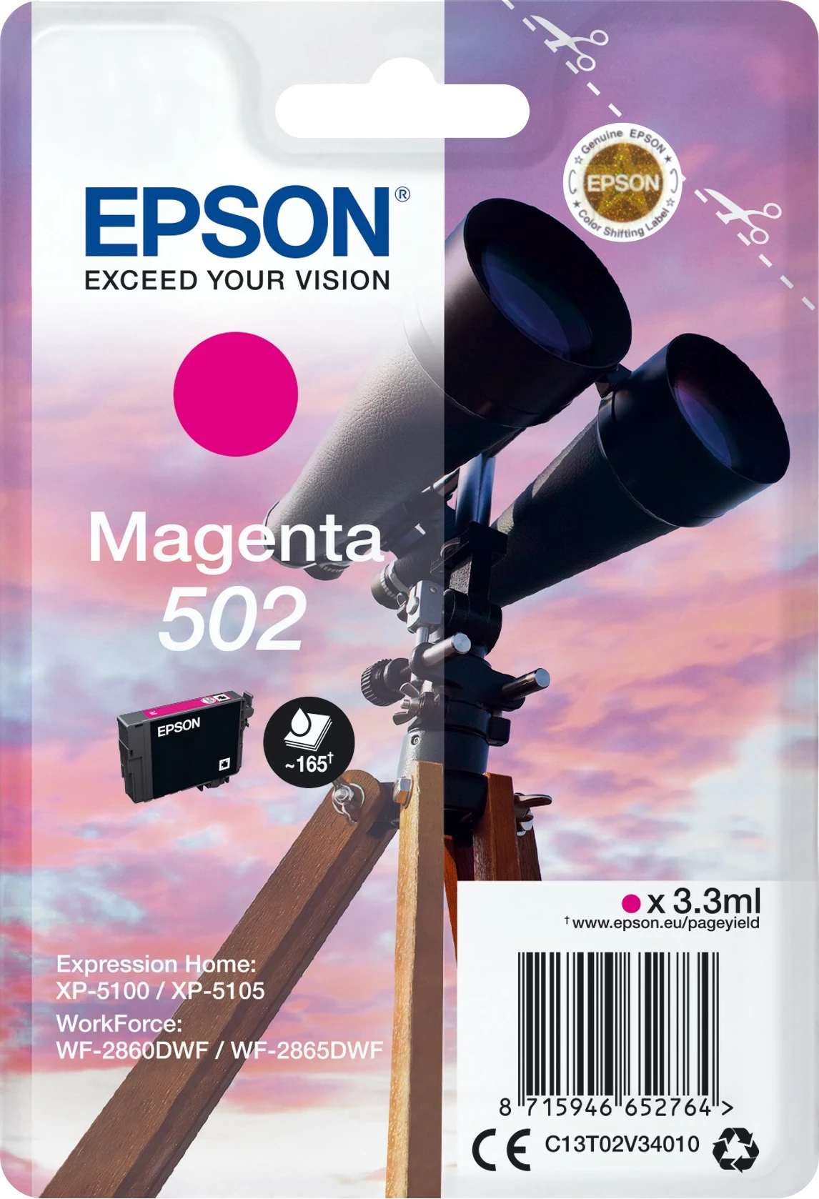 Toner Epson Singlepack Magenta 502, 3.3 ml, 165 faqe