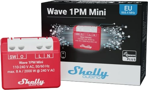 Smart switch Shelly Qubino Wave 1PM Mini, Wireless, 25 dBmW, 868.4 MHz, e kuqe