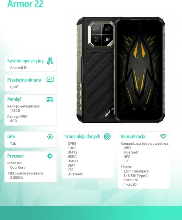 Celular Ulefone Armor 22, 8/128GB, IP69K, i zi