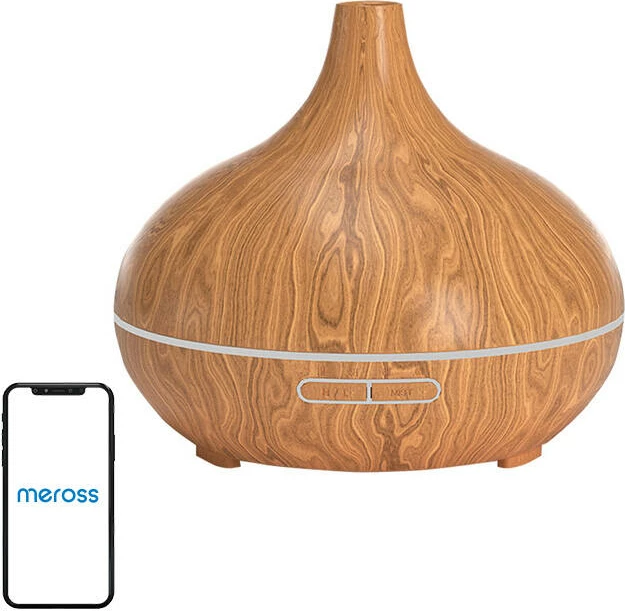 Difuzer smart për vajra esencialë Meross MOD150HK(EU), 400 ml, RGB LED, kontroll me aplikacion, pamje dru