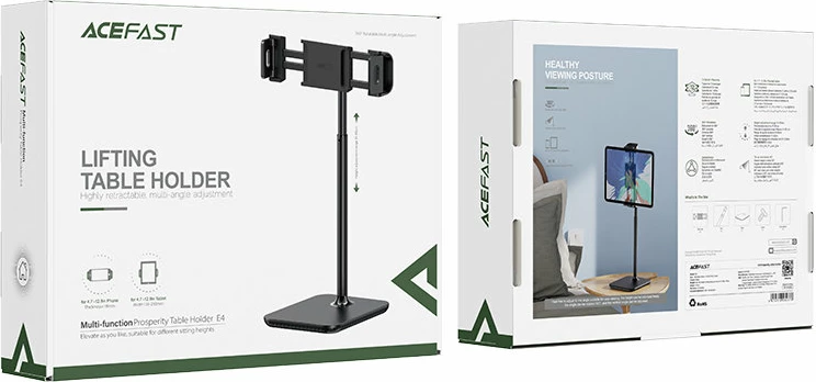 Mbajtës teleskopik Acefast E4 për tavolinë, për celularë dhe tabletë, 135-230mm, 360°, zi