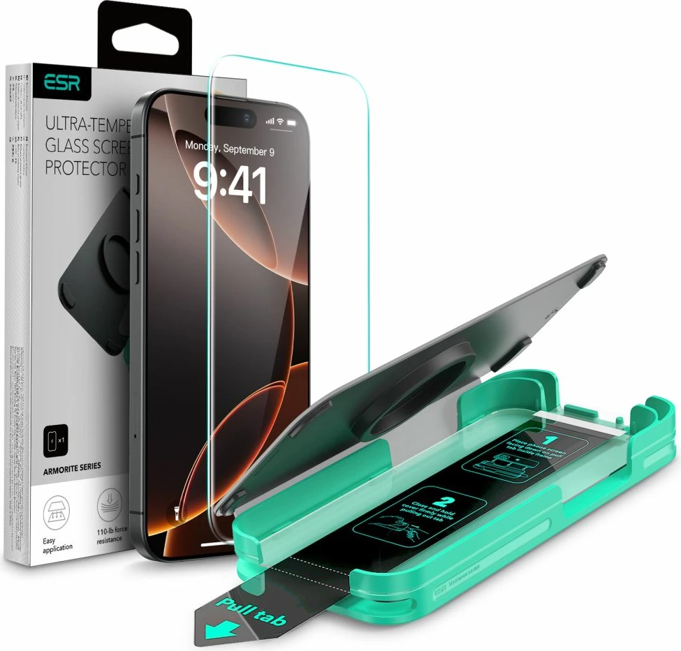 Mbështjellës xhami ESR Armorite për iPhone 16 Pro Max, me kornizë të zezë