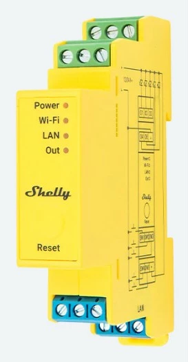 Relais smart Shelly Pro RGBWW PM, Wi-Fi/LAN/BT, plastik, verdhë