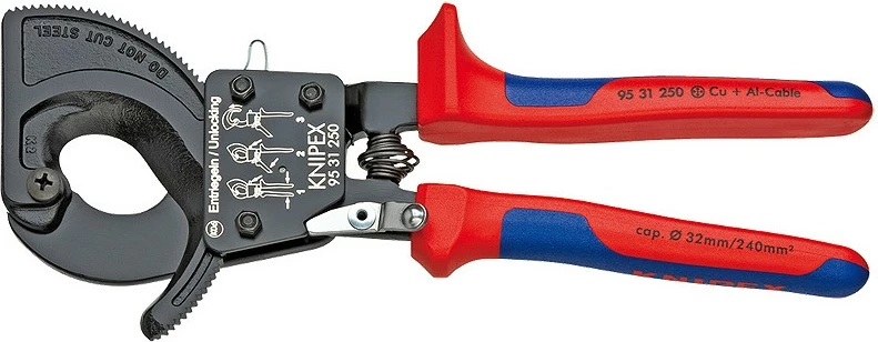 Prerëse kabllosh Knipex 95 31 250, çelik, dorezë plastike, 250mm, zi/blu/kuqe