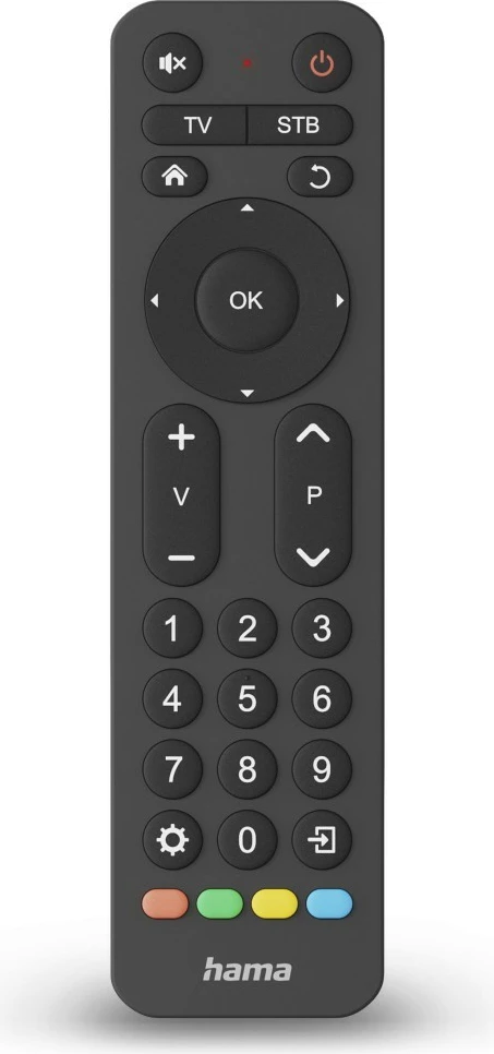 Telekomandë universale 2-në-1 Hama 221056, IR me funksion mësimi, butona të mëdhenj, për TV/STB, e zezë