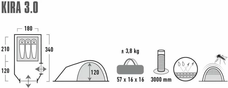 Tenda për turizëm High Peak Kira 3, unisex, gri e çelët