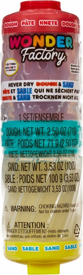 Set plastelinë dhe rërë kinetike MGA Wonder Factory Never Dry, e kuqe dhe e verdhë