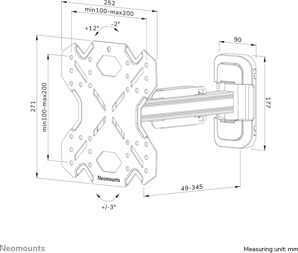 Mbajtëse muri për TV Neomounts WL40S-840BL12, full motion, 32-55 inç, e zezë
