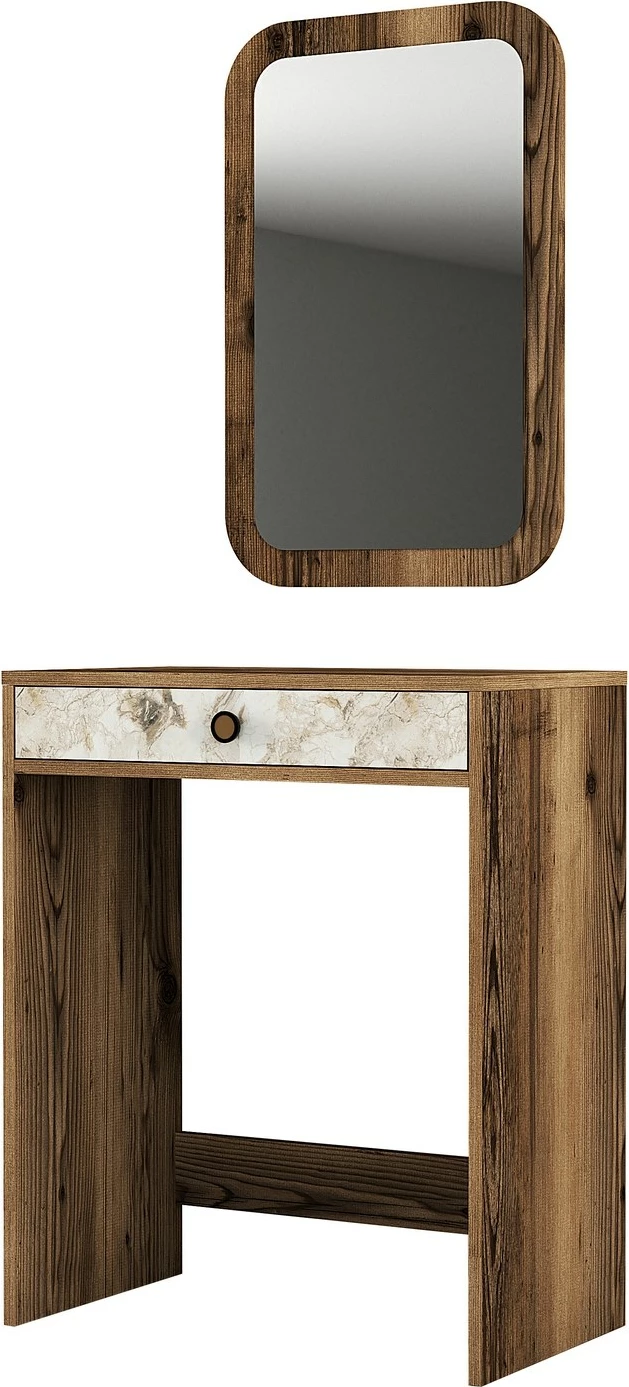 Tavolinë grimimi Hanah Home, pasqyrë Lizbon, ngjyrë arre, e bardhë, mermer