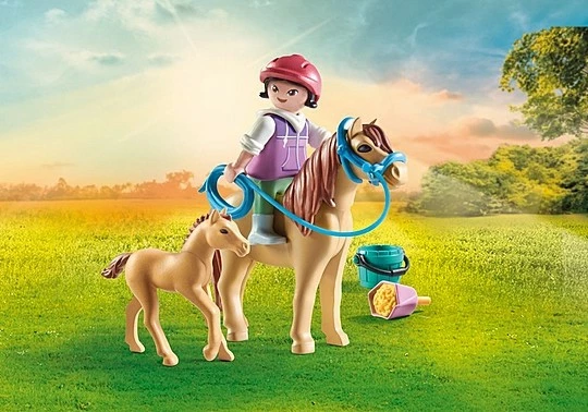 Set lodrash Playmobil Horses of Waterfall 71498, fëmijë me poni dhe këlysh kali, 10 pjesë