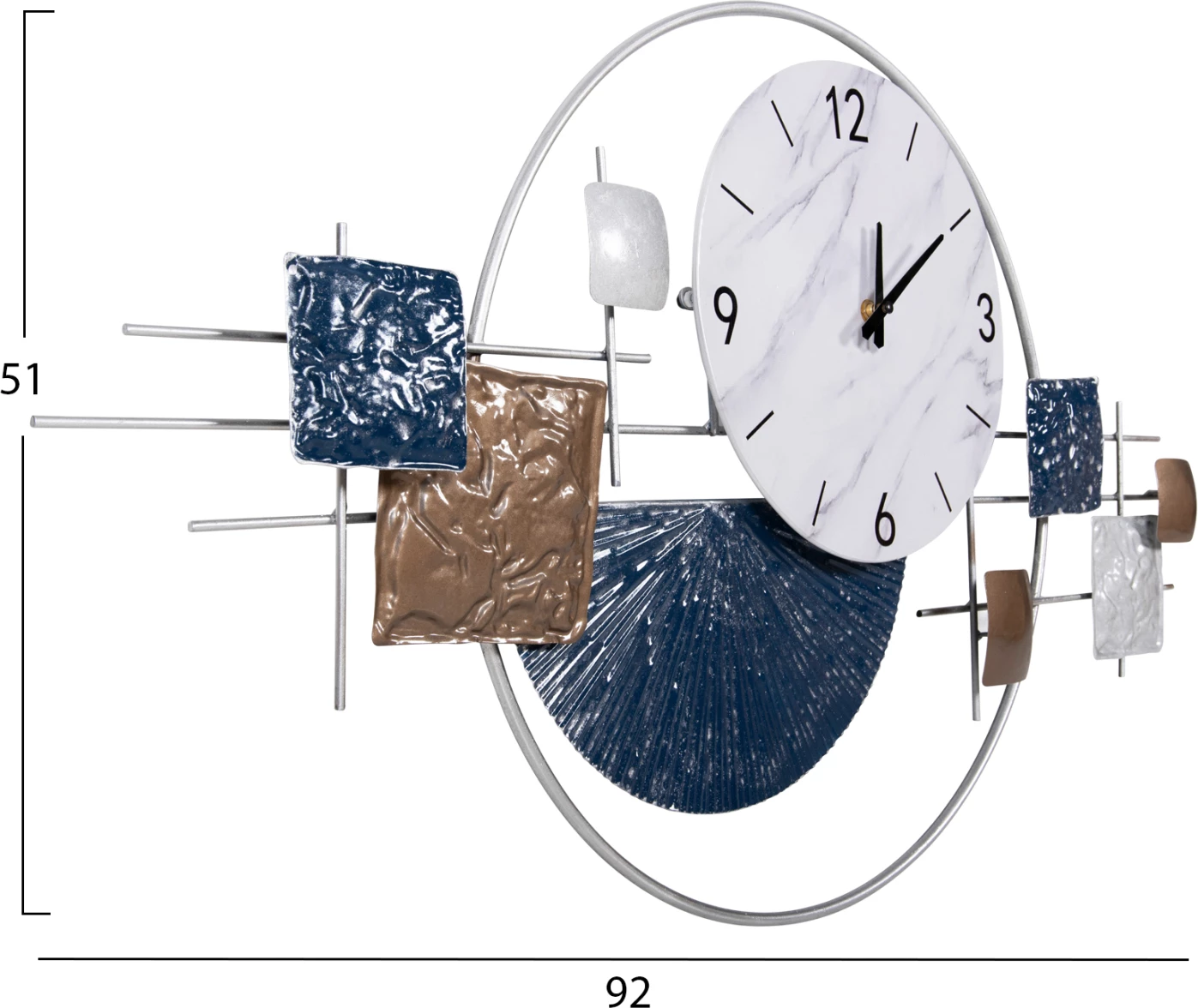 Orë muri metalike, ngjyrë e bardhë, me tregues dhe numra të zinj, FH4209, 92x51 cm