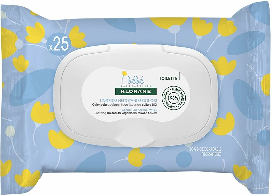 Peceta të lagura për fëmijë Klorane Bebe Gentle Cleansing Wipes 25 copë