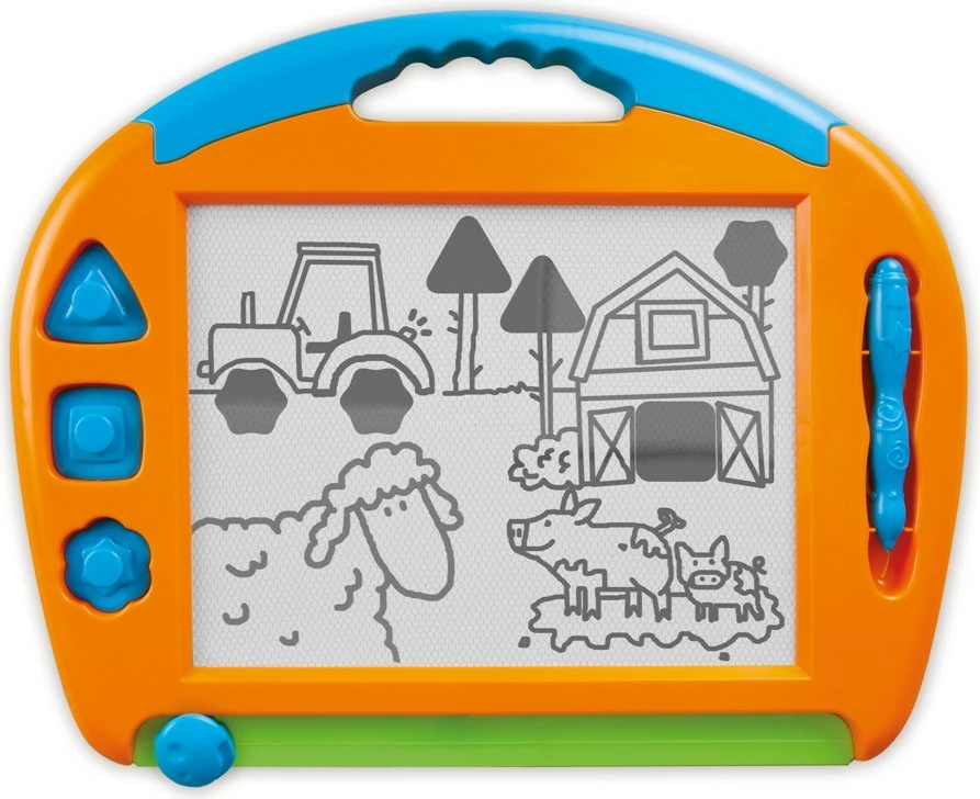 Tabelë magnetike për vizatim Lena 41 cm, me vula dhe stilolaps, portokalli/blu