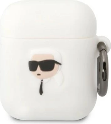 Mbështjellës Karl Lagerfeld KLA2RUNIKH për AirPods 1/2, silikon, i bardhë, me unazë