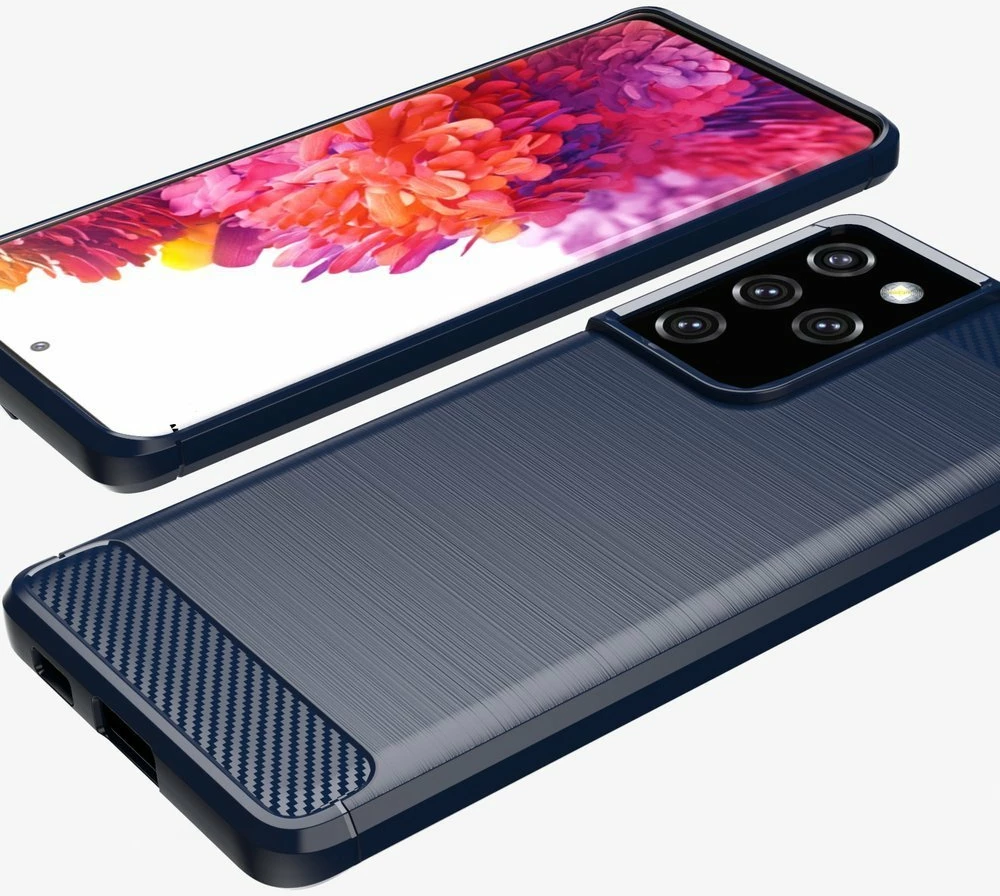 Mbështjellës Hurtel Carbon Case për Samsung Galaxy S21 Ultra 5G, TPU, Blu