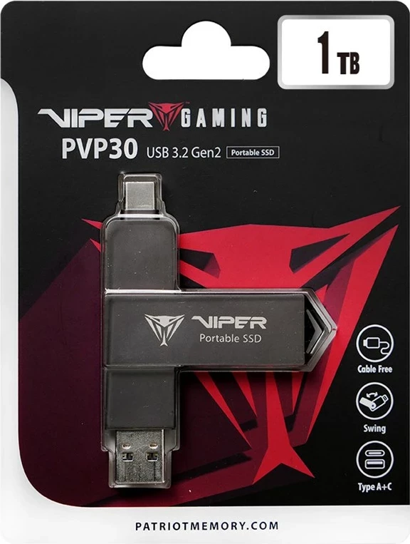 SSD i jashtëm Patriot Viper PVP30 Duo Compact 1TB, USB A+C 3.2 Gen2