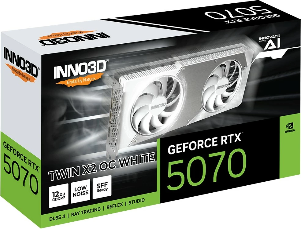 Kartelë grafike Inno3D GeForce RTX 5070 TWIN X2 OC, 12GB GDDR7, PCI Express 5.0, e bardhë