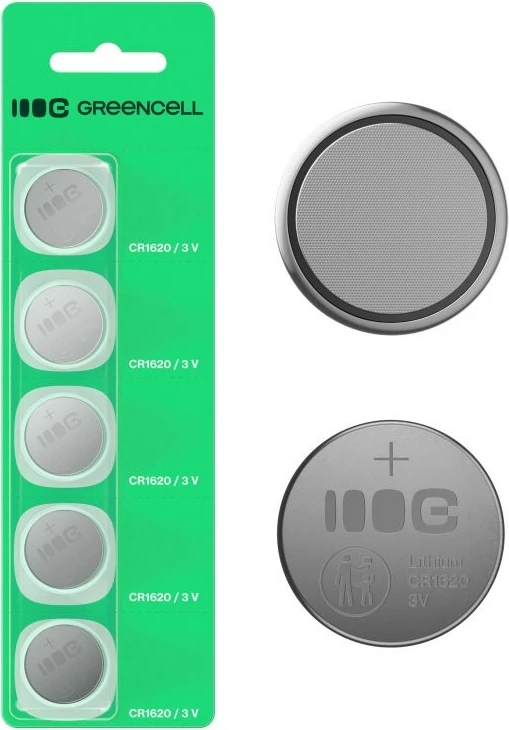 Bateri monedhë, Green Cell, CR1620, 70 mAh 3V litium, set 5 copë