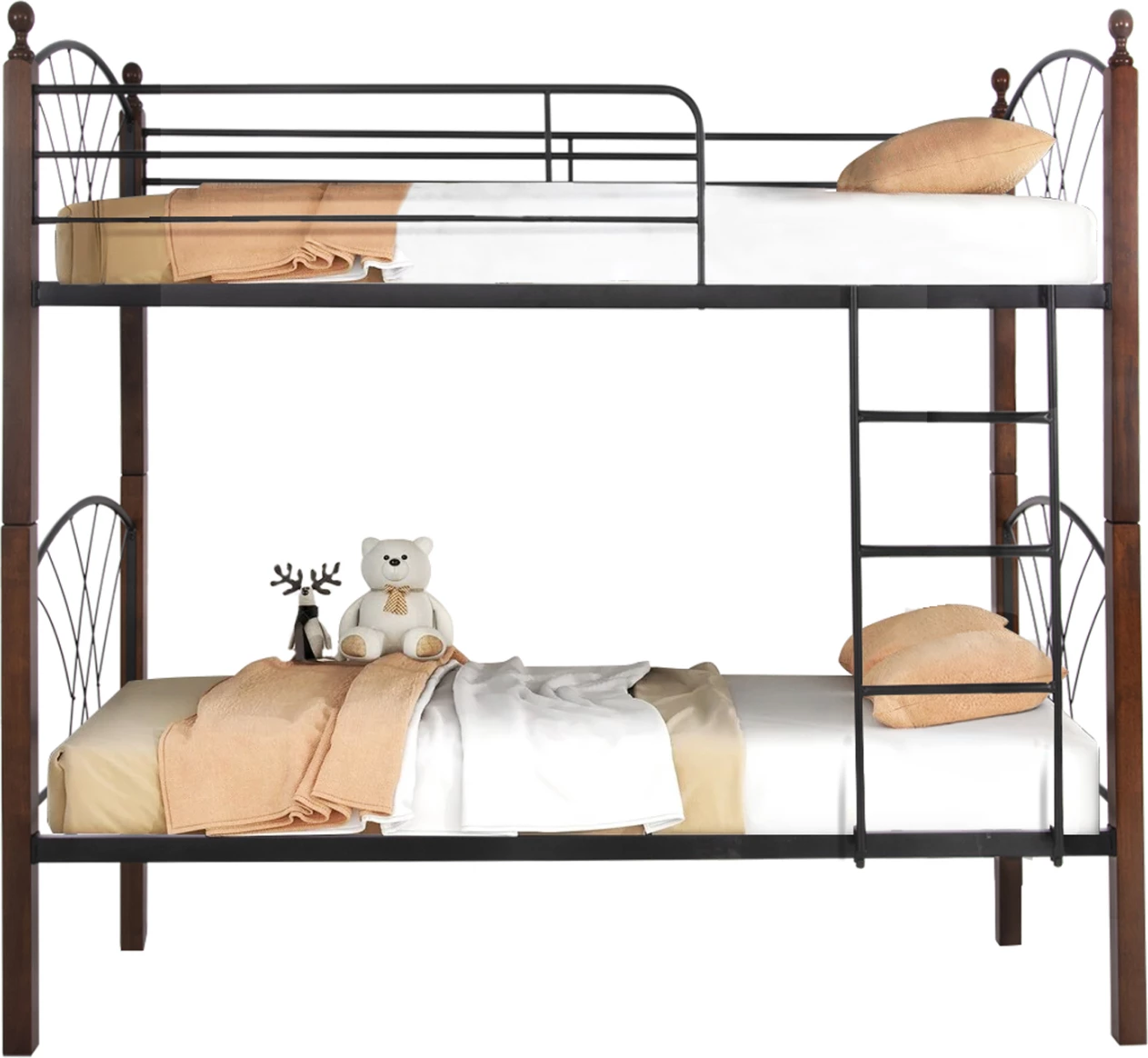 Krevati marinari STOREY FH687 metalik i zi-dru gome në ngjyrë arre 200x90x158Hcm