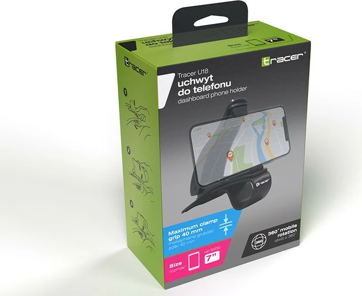 Mbajtës telefoni për makinë Tracer U18, për panel, i zi