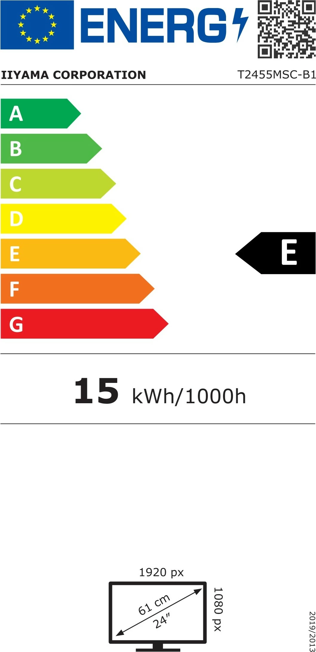Monitor iiyama T2455MSC-B1, Digital signage flat panel, 61 cm (24"), LED, 1920 x 1080 pixels, i zi