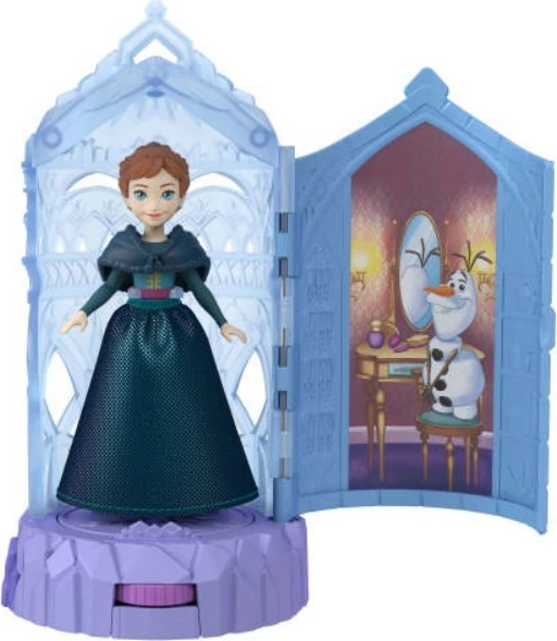 Set lodrash Frozen Mattel JCR90 me kukull të vogël dhe mini-pallat akulli, për vajza